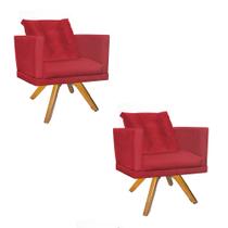 Kit 02 Poltrona Milena Confort Base Giratória Carvalho Com Almofada Sala Recepção Escritório material sintético Vermelho - DAMAFFÊ MÓVEIS Kit 02 Poltrona Milena Confort Base Giratória Carvalho Com Almofada Sala Recepção Escritório material sintético Vermelho - DAMAFFÊ MÓVEIS