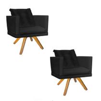 Kit 02 Poltrona Milena Confort Base Giratória Madeira Com Almofada Sala Recepção Escritório Suede Preto - DAMAFFÊ MÓVEIS Kit 02 Poltrona Milena Confort Base Giratória Madeira Com Almofada Sala Recepção Escritório Suede Preto - DAMAFFÊ MÓVEIS