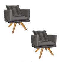 Kit 02 Poltrona Milena Confort Base Giratória Rústico Com Almofada Sala Recepção Escritório material sintético Cinza - DAMAFFÊ MÓVEIS Kit 02 Poltrona Milena Confort Base Giratória Rústico Com Almofada Sala Recepção Escritório material sintético Cinza - DAMAFFÊ MÓVEIS
