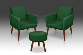 Kit 02 Poltrona Nina + 01 Puf Redondo Suede Verde-MODENA DECOR Kit 02 Poltrona Nina + 01 Puf Redondo Suede Verde-MODENA DECOR