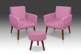Kit 02 Poltrona Nina + 01 Puf Suede Rose -MODENA DECOR