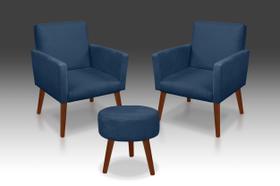 Kit 02 Poltrona Nina + 01 Puff redondo suede Azul Marinho-MODENA DECOR Kit 02 Poltrona Nina + 01 Puff redondo suede Azul Marinho-MODENA DECOR