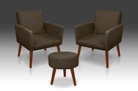 Kit 02 Poltrona Nina +01 Puff Redondo Suede Marrom -Modena Decor Kit 02 Poltrona Nina +01 Puff Redondo Suede Marrom -Modena Decor