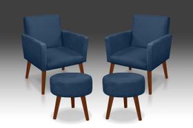 Kit 02 Poltrona Nina + 02 Puf Redondo Suede Azul Marinho -Modena Decor Kit 02 Poltrona Nina + 02 Puf Redondo Suede Azul Marinho -Modena Decor