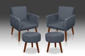 Kit 02 Poltrona Nina + 02 Puf Redondo Suede Azul Turquesa -MODENA DECOR Kit 02 Poltrona Nina + 02 Puf Redondo Suede Azul Turquesa -MODENA DECOR