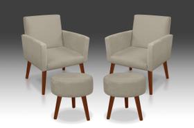 Kit 02 Poltrona Nina + 02 Puf Redondo Suede Bege -Modena Decor Kit 02 Poltrona Nina + 02 Puf Redondo Suede Bege -Modena Decor