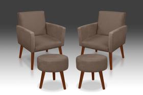 Kit 02 Poltrona Nina + 02 Puf Redondo Suede Capucino - Modena Decor Kit 02 Poltrona Nina + 02 Puf Redondo Suede Capucino - Modena Decor