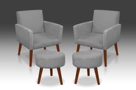 Kit 02 Poltrona Nina+ 02 Puf Redondo Suede Cinza Claro -Modena Decor Kit 02 Poltrona Nina+ 02 Puf Redondo Suede Cinza Claro -Modena Decor