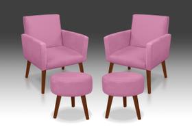 Kit 02 Poltrona Nina + 02 Puf Redondo Suede Rosê - Modena Decor