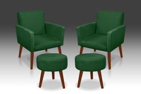 Kit 02 Poltrona Nina + 02 Puf Redondo Suede Verde -Modena Decor