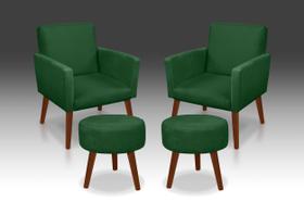Kit 02 Poltrona Nina + 02 Puf Redondo Suede Verde -Modena Decor