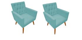 KIT 02 Poltrona Nina Captone decorativa suede Azul Turquesa para escritorio, sala salão Biselos-Decor