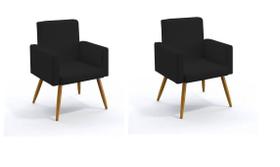 KIT 02 Poltrona Nina decorativa suede preto para escritorio, sala salão Biselos-Decor