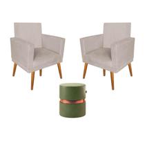 Kit 02 poltrona nina suede bege + 01 puff porto corissimo verde - ruotolo decor Kit 02 poltrona nina suede bege + 01 puff porto corissimo verde - ruotolo decor