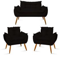 Kit 02 Poltrona Opala + 01 Namoradeira Opala Suede Preto -Alto Padrão Kit 02 Poltrona Opala + 01 Namoradeira Opala Suede Preto -Alto Padrão