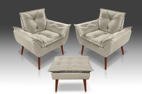 Kit 02 Poltrona Opala + 01 Puf Opala Bege -PANDORA DECOR Kit 02 Poltrona Opala + 01 Puf Opala Bege -PANDORA DECOR