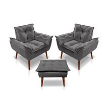 Kit 02 Poltrona Opala + 01 Puf Opala Suede Cinza Escuro -RV Decora Kit 02 Poltrona Opala + 01 Puf Opala Suede Cinza Escuro -RV Decora