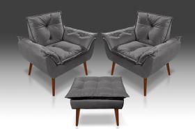 Kit 02 Poltrona Opala + 01 Puf Opala Suede Cinza Grafite- PANDORA DECOR Kit 02 Poltrona Opala + 01 Puf Opala Suede Cinza Grafite- PANDORA DECOR