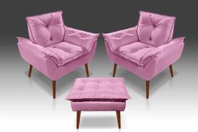 Kit 02 Poltrona Opala +01 Puf Opala Suede Rosê -PANDORA DECOR Kit 02 Poltrona Opala +01 Puf Opala Suede Rosê -PANDORA DECOR