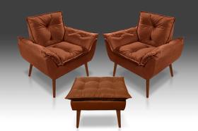 Kit 02 Poltrona Opala + 01 Puf Opala Suede Terracota -PANDORA DECOR Kit 02 Poltrona Opala + 01 Puf Opala Suede Terracota -PANDORA DECOR