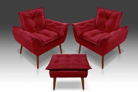 Kit 02 Poltrona Opala + 01 Puf Opala Suede Vermelho -Pandora Decor Kit 02 Poltrona Opala + 01 Puf Opala Suede Vermelho -Pandora Decor