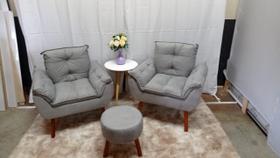 Kit 02 Poltrona Opala +01 Puff Redondo Suede Cinza Claro -Modena Decor Kit 02 Poltrona Opala +01 Puff Redondo Suede Cinza Claro -Modena Decor