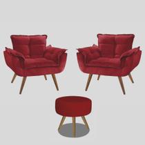 Kit 02 Poltrona Opala + 01 Puff Redondo Suede Vermelho -Kibarato Moveis Kit 02 Poltrona Opala + 01 Puff Redondo Suede Vermelho -Kibarato Moveis