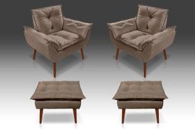 Kit 02 Poltrona Opala + 02 Puf Opala Suede Cappuccino -Modena Decor Kit 02 Poltrona Opala + 02 Puf Opala Suede Cappuccino -Modena Decor