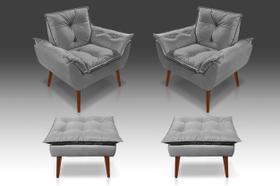Kit 02 Poltrona Opala + 02 Puf Opala Suede Cinza Claro - CASA DA POLTRONA Kit 02 Poltrona Opala + 02 Puf Opala Suede Cinza Claro - CASA DA POLTRONA