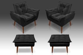 Kit 02 Poltrona Opala + 02 Puf Opala Suede Preto -CASA DA POLTRONA Kit 02 Poltrona Opala + 02 Puf Opala Suede Preto -CASA DA POLTRONA