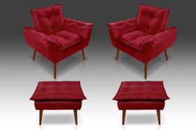 Kit 02 Poltrona Opala + 02 Puf Opala Suede Vermelho-Pandora Decor Kit 02 Poltrona Opala + 02 Puf Opala Suede Vermelho-Pandora Decor