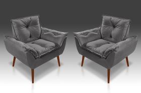 Kit 02 Poltrona Opala Com Fibra Siliconada Suede Cinza Escuro -Pandora Decor