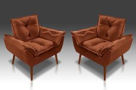 Kit 02 Poltrona Opala Com Fibra Siliconada Suede Terracota-Pandora Decor Kit 02 Poltrona Opala Com Fibra Siliconada Suede Terracota-Pandora Decor