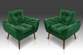 Kit 02 Poltrona Opala Com Fibra Siliconada Suede Verde- CASA DA POLTRONA