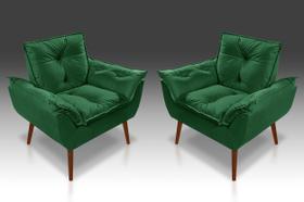 Kit 02 Poltrona Opala Com Fibra Siliconada Suede Verde-RV DECOR