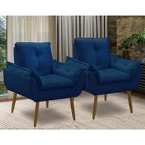 Kit 02 Poltrona Opala decorativa pés palito azul marinho