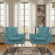 Kit 02 Poltrona Opala decorativa pés palito azul turquesa - Porto Decor