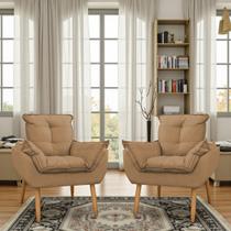 Kit 02 Poltrona Opala decorativa pés palito capuccino - Porto Decor Kit 02 Poltrona Opala decorativa pés palito capuccino - Porto Decor