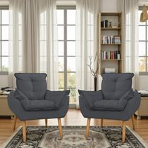 Kit 02 Poltrona Opala decorativa pés palito cinza chumbo