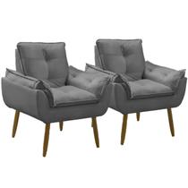 Kit 02 Poltrona Opala decorativa pés palito cinza chumbo - Porto Decor