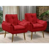 Kit 02 Poltrona Opala decorativa pés palito vermelho - Arapongas Decor