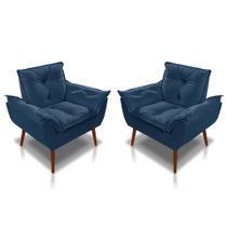 Kit 02 Poltrona Opala Decorativa Suede Azul marinho