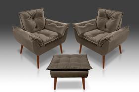 Kit 02 Poltrona Opala + Puff Opala Suede Marrom -CASA DA POLTRONA