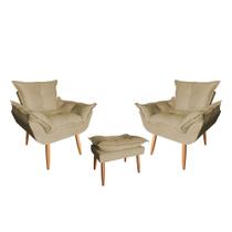 Kit 02 Poltrona Opala Sala De Estar Com Puff Opala Suede Capuccino - Hellen Decor