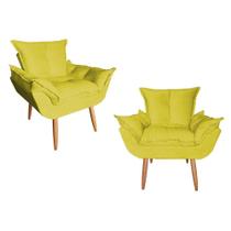 Kit 02 Poltrona Opala Sala De Estar Pés Palito Suede Amarelo - Hellen Decor Kit 02 Poltrona Opala Sala De Estar Pés Palito Suede Amarelo - Hellen Decor