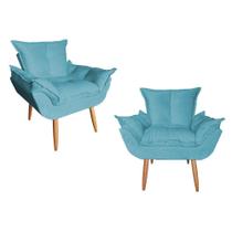 Kit 02 Poltrona Opala Sala De Estar Pés Palito Suede Azul Turquesa - Hellen Decor Kit 02 Poltrona Opala Sala De Estar Pés Palito Suede Azul Turquesa - Hellen Decor