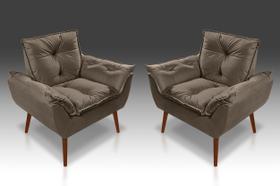 Kit 02 Poltrona Opala Sala Salão Escritório Recepção Quarto Suede Marrom