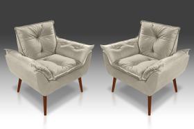 Kit 02 Poltrona Opala Suede Bege -CASA DA POLTRONA