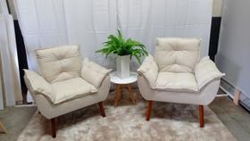 Kit 02 Poltrona Opala Suede Bege Decorativa Sala Escritório, salão, quarto, recepção- Modena Decor