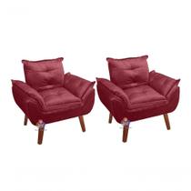 Kit 02 Poltrona Opala Suede Bordô